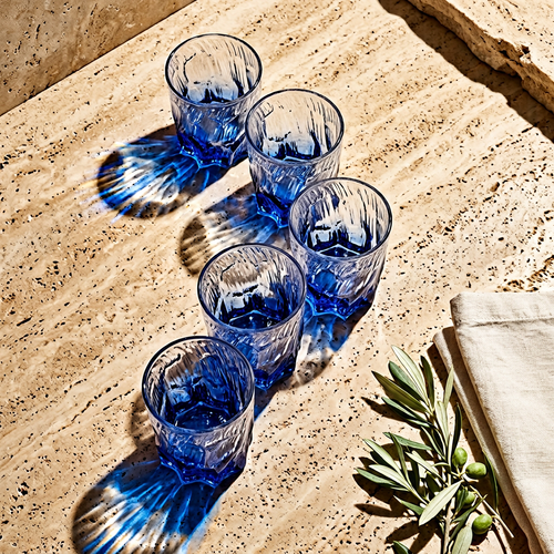 Sapphire Glacier Textured Crystal Glass Set of 6