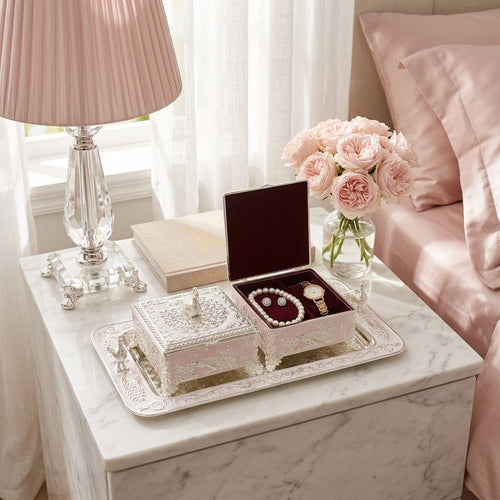 Soft Pink & Silver Peacock Embossed Dry Fruit Box Set