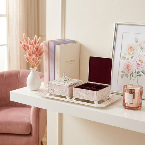 Soft Pink & Silver Peacock Embossed Dry Fruit Box Set