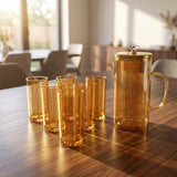 Gold Greek Key Crystal Clear Glass Pitcher & Tumbler Set