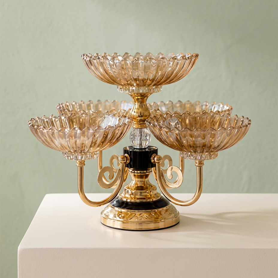 Sophisticated Gold & Amber Serving Rotating Stand