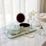 Turquoise & Silver Peacock Round Dry Fruit Storage Box Set