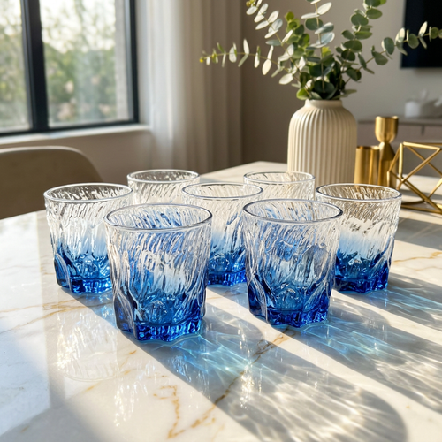 Sapphire Glacier Textured Crystal Glass Set of 6