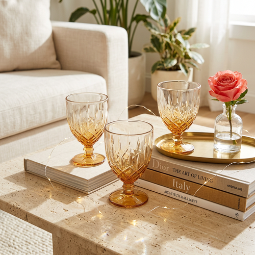 Vintage Inspired Stemmed Water & Wine Glass Set of 3