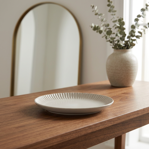 Matte Cream Fluted Ceramic Dinner Plate 8 Inch