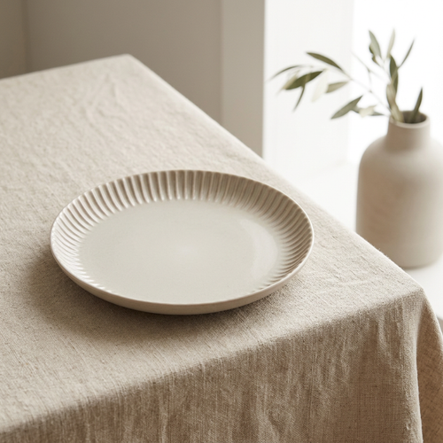 Matte Cream Fluted Ceramic Dinner Plate 8 Inch