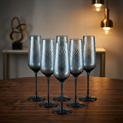 Luxury Smoke Grey Spiral Champagne Flute Set of 6