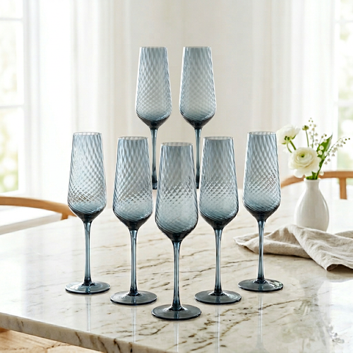 Luxury Smoke Grey Spiral Champagne Flute Set of 6