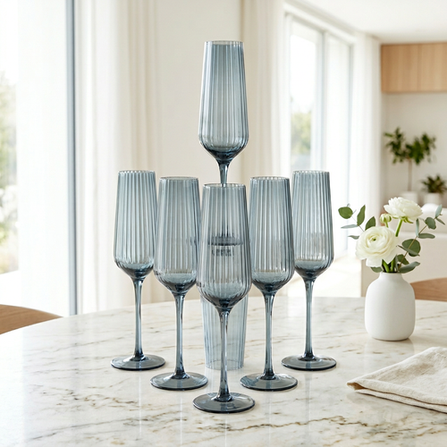 Luxury Smoke Grey Spiral Champagne Flute Set of 6
