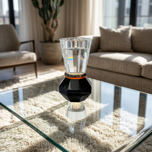 Luxe Geometric Crystal Candlestick Stand on Black Base