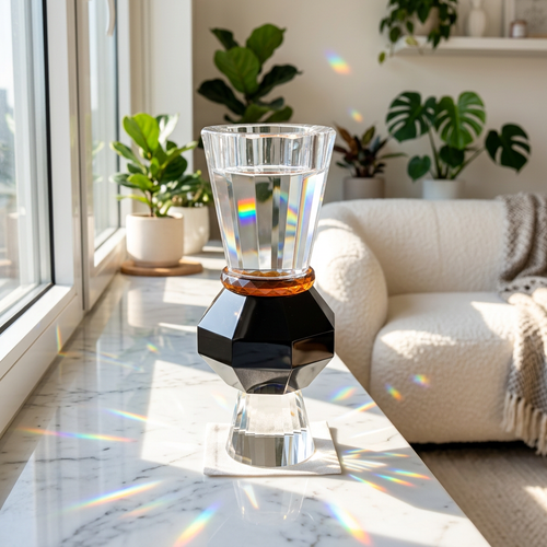 Luxe Geometric Crystal Candlestick Stand on Black Base