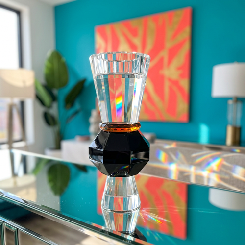 Luxe Geometric Crystal Candlestick Stand on Black Base