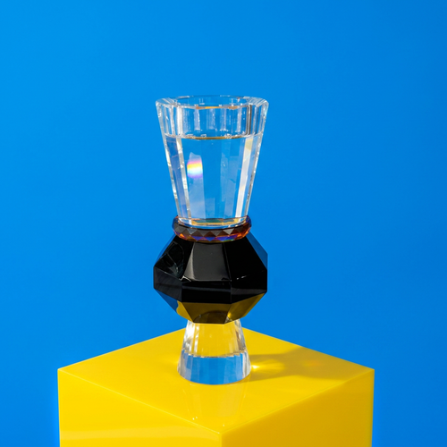 Luxe Geometric Crystal Candlestick Stand on Black Base