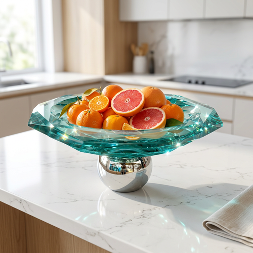 Turquoise Crystal Bowl on Polished Silver Orb Stand