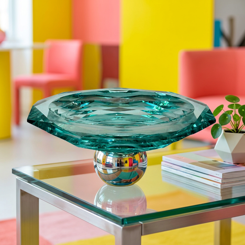 Turquoise Crystal Bowl on Polished Silver Orb Stand