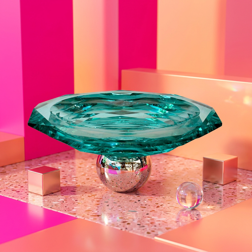 Turquoise Crystal Bowl on Polished Silver Orb Stand