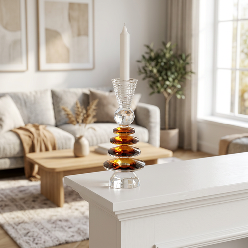 Geometric Crystal Candlestick Stand with Amber Accent