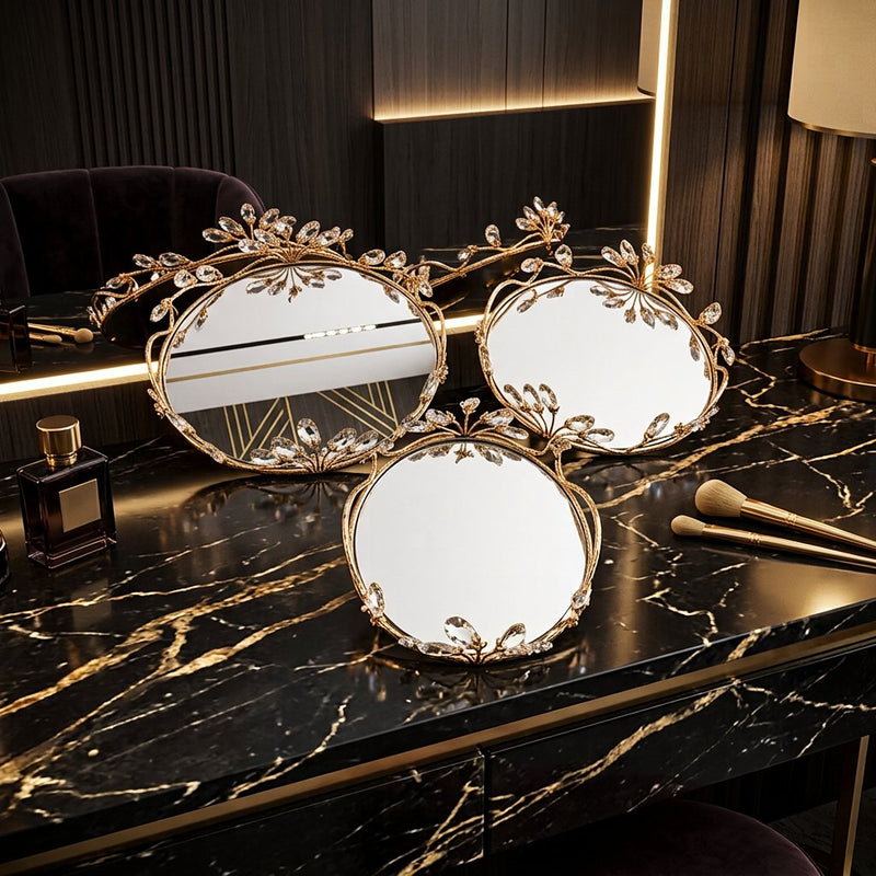Crystal-Embellished Mirrored Serving & Vanity Trays Set of 3