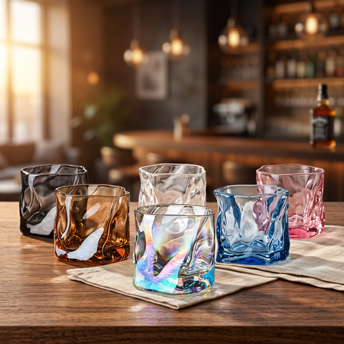 Iridescent Crumpled Glass Tumbler Set
