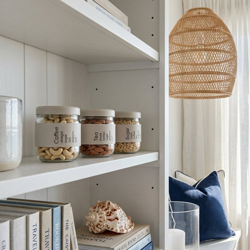 Modern Off-White Labeled Glass Jars with Airtight Lids 3 Piece