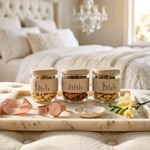 Modern Off-White Labeled Glass Jars with Airtight Lids 3 Piece