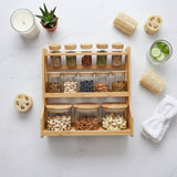 3-Tier Bamboo Spice Rack Organizer with Glass Jars & Airtight Lids