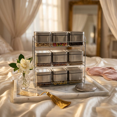 Elegant Silver Coated Glass Spice Jar Set with 3-Level Rack Stand