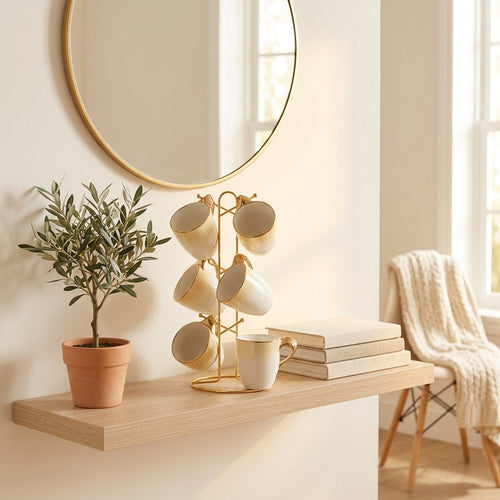 Elegant Ombre Teacup Set with Gold Metal Organizer Stand