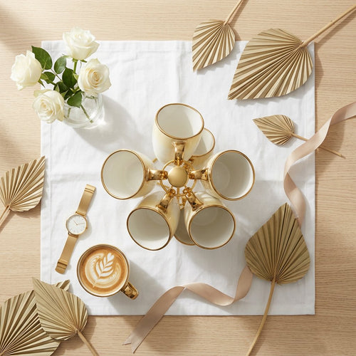 Elegant Ombre Teacup Set with Gold Metal Organizer Stand