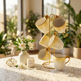 Elegant Ombre Teacup Set with Gold Metal Organizer Stand