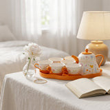 Vibrant Orange Floral Garden Tea Set with Scalloped Cups