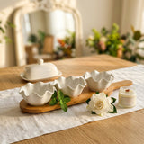 Elegant Ruffled Dip Set with Wooden Serving Paddle Board Set of 3