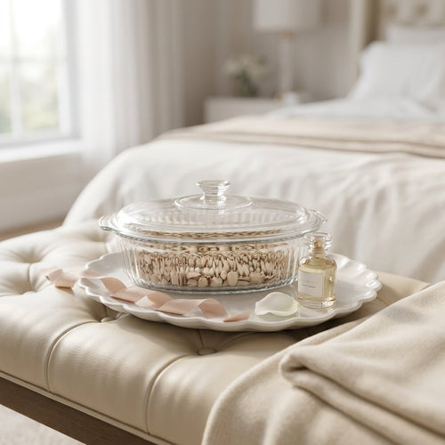 Oval Clear Glass Casserole Dish with Lid & Handles