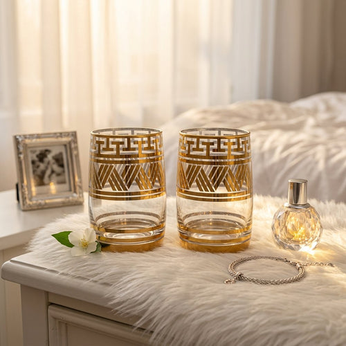 Luxury Gold Greek Key Water & Beverage Glasses Set of 6