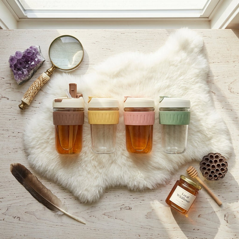 2-in-1 Dual Glass Travel Mugs with Straw & Flip Cap