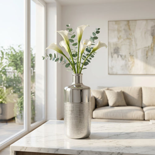 Silver Textured Ceramic Flower Vase