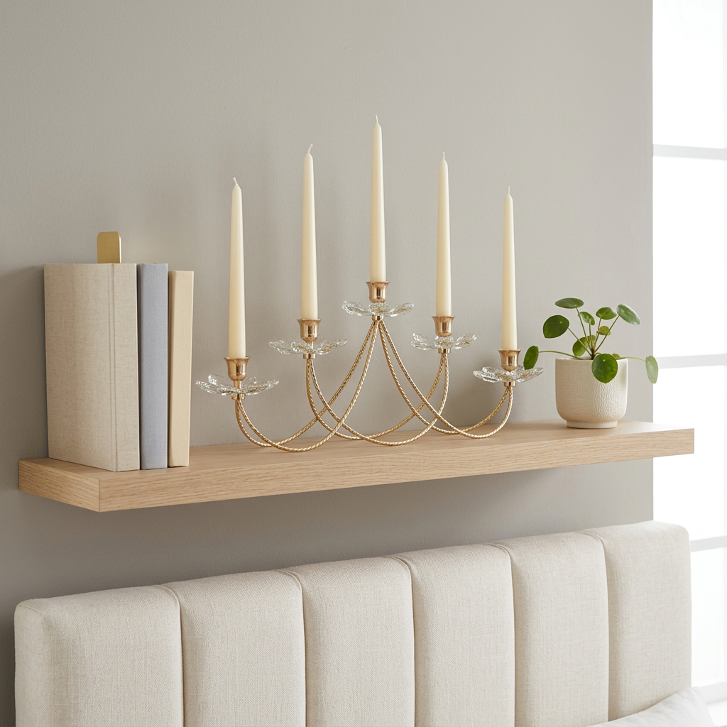 Elegant Textured Metal & Crystal Glass Floral Candle Holder