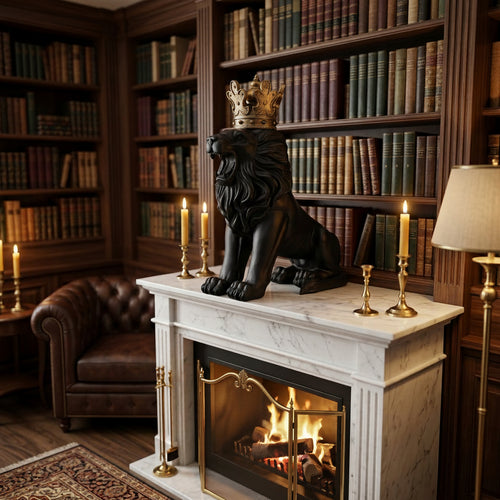 Royal Crowned Black Lion Statue