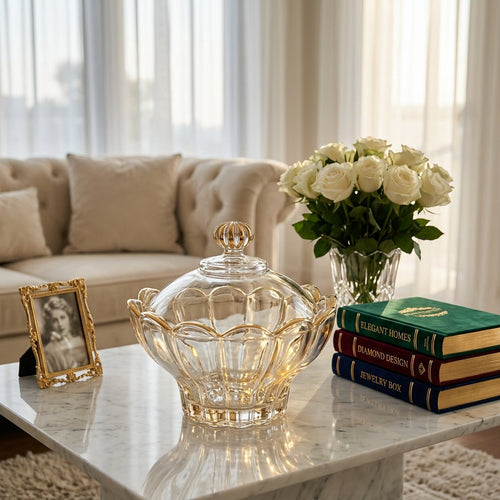 Elegant Crystal Candy Jar with Scalloped Petal Design