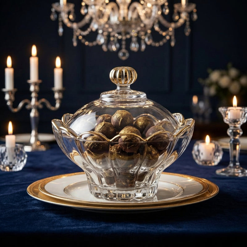 Elegant Crystal Candy Jar with Scalloped Petal Design