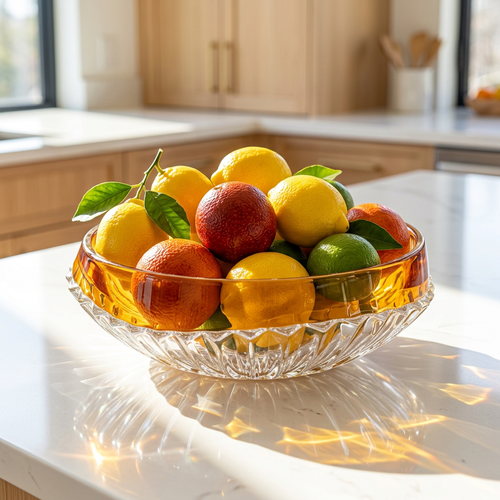 Luxury Amber & Clear-Cut Glass Table Bowl