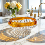 Luxury Amber & Clear-Cut Glass Table Bowl