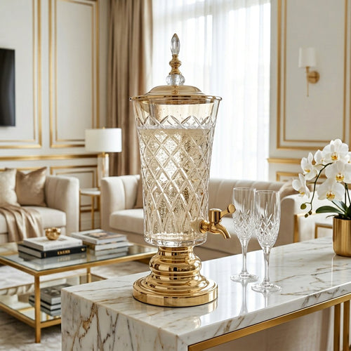 Luxury Gold Pedestal Server with Crystal Lid