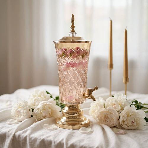 Luxury Gold Pedestal Server with Crystal Lid