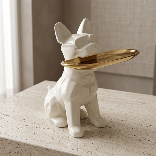 Cool Frenchie Gold Tray Ceramic Figurine