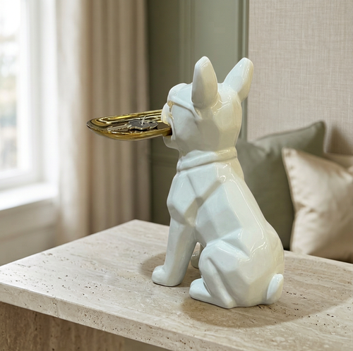 Cool Frenchie Gold Tray Ceramic Figurine