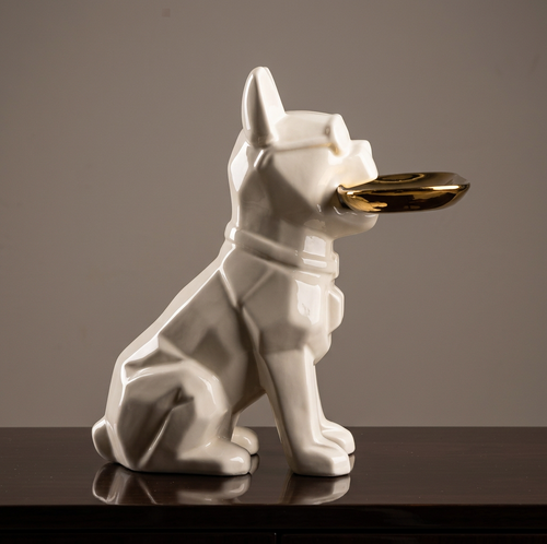 Cool Frenchie Gold Tray Ceramic Figurine