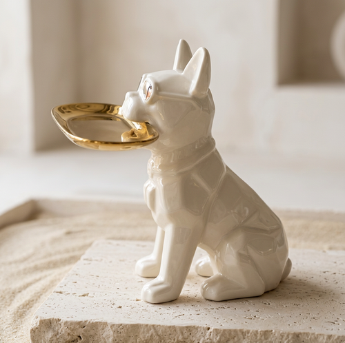 Cool Frenchie Gold Tray Ceramic Figurine