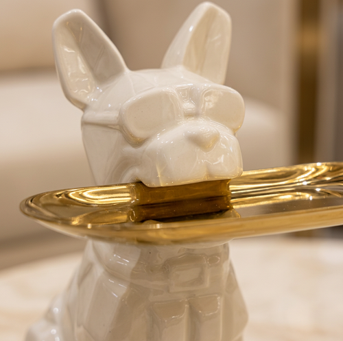 Cool Frenchie Gold Tray Ceramic Figurine