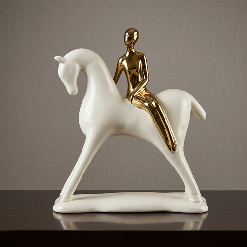 Majestic Equestrian Gold Rider Sculpture